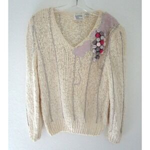 Vintage bonnie AND bill Sweater 3D Applique Grapes 90s Artsy Women's M Ivory